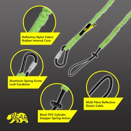 BearTOOLS Green Tool Lanyard with Aluminum Screw Lock Carabiner - Extend up to 165cm - Max Load 8KG / 17.6lb - Shock Absorbing Tool Tether For Working At Height, Scaffolding (3-Pack)