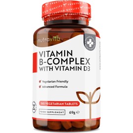 Vitamin B Complex High Potency – 365 Micro Tablets | 8 Essential B Vitamins + Vitamin D3 | Supports Energy & Reduces Tiredness | Made in the UK by Nutravita