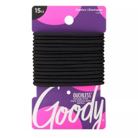 Goody Ouchless Black Hair Ties 15 Ct 4MM Rubber Bands Hair Accessories Women Men