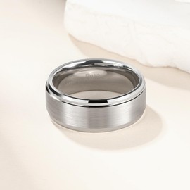 King Will 9mm Classic Wedding Ring For Men Brushed Matte Surface with Polished Step Edge Design Comfort Fit Size 11