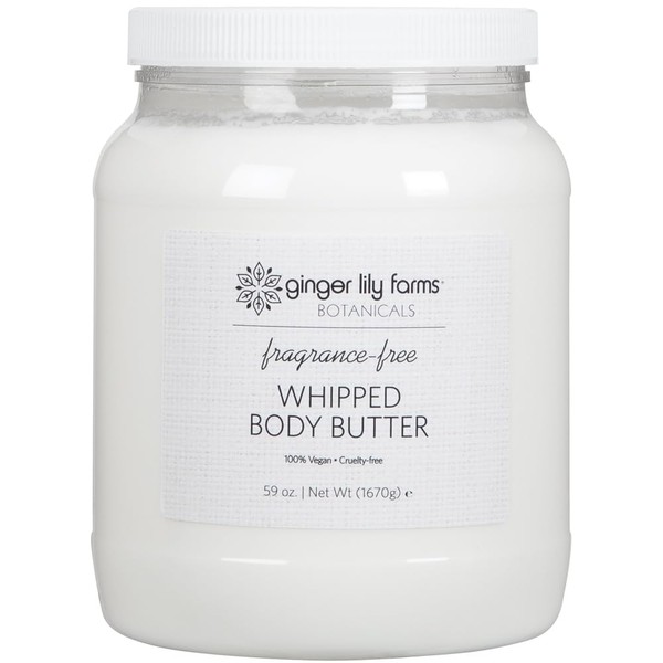 Ginger Lily Farms Botanicals Whipped Body Butter for Dry Skin, Ultra-Hydrating, 100% Vegan & Cruelty-Free, Fragrance-Free, 59 Ounces