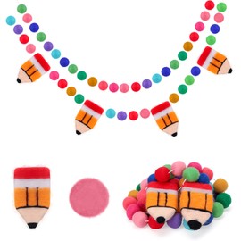 2 Pieces 13.2 Ft Pencil Banner for School 3D Felt Pencil Colorful Pompom Ball Garland Welcome Back to School Hanging Banner for Classroom Home First Day of School Wall Decor