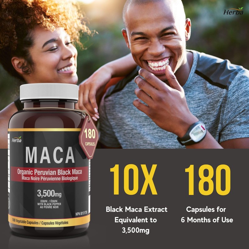 Herba Organic Black Maca Root for Men 3500mg – 180