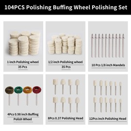 104Pcs Wool Polishing Wheel Set,Polishing Wheel Rotary Tool Accessories with 1/8" Shank,Abrasive Wool Buffing Wheel for Jewelry Metal Copper Glass