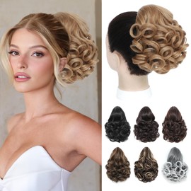 Wirctp Ponytail Extension,10" Claw Clip in Ponytail Extensions Short Curly Ponytail Hairpiece for Women Fluffy Natural Synthetic Pony Tails for Daily Use(Dark Blonde)