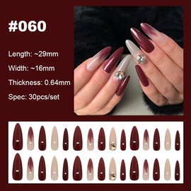 【NEW ARRIVALS!】 Press on Nails French Tip Bling Coffin Short Almond Fake Nails with Designs Glue on Nails Long Glossy Gradient Medium False Nails Reusable Full Cover Thick Nail Acrylic Stick on Nails for Women Girls 24 Pcs:_060