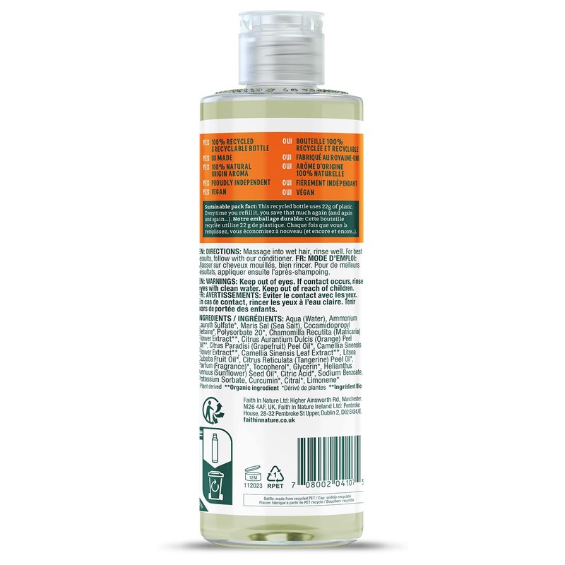 Faith In Nature Natural Grapefruit Orange Shampoo, Invigorating, Vegan and