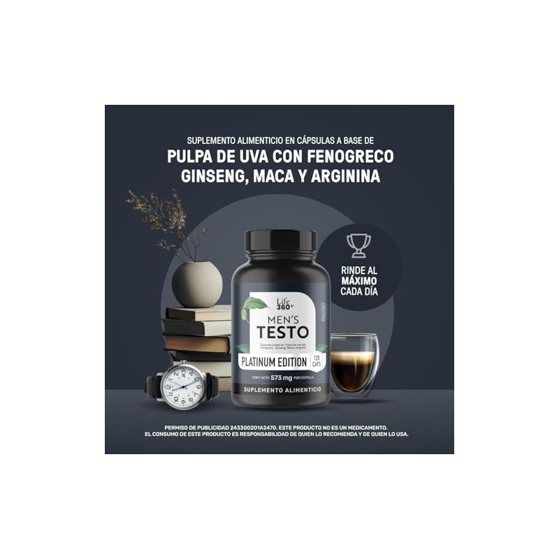 LIFE 360+ Mens Testo Platinum con Creatina Maca L-Arginina |
