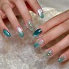 30Pcs Green Ombre Press on Nails Short Almond LINMEIZAI with