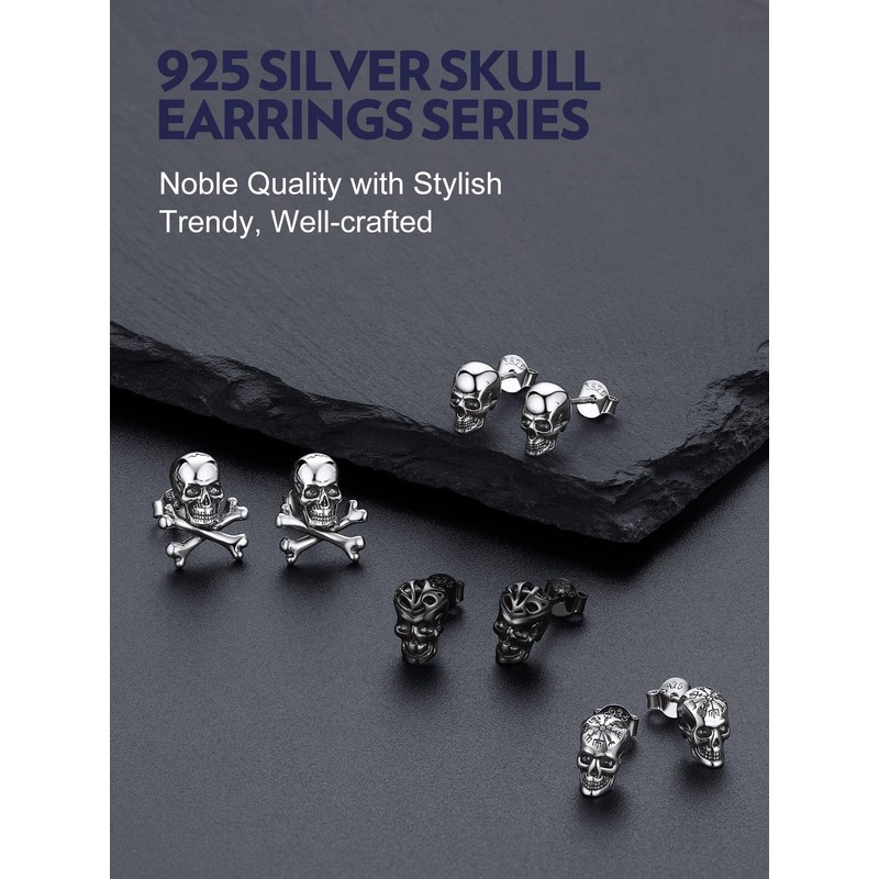 Bandmax Viking Celtic Skull Stud Earrings 925 Sterling Silver Knot