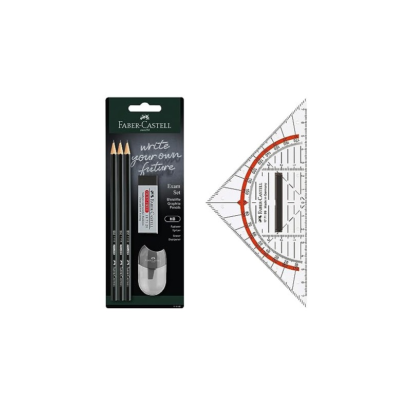FABER-CASTELL 205067 Exam Pencil Set with Set Square 14 cm,