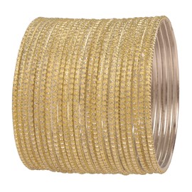New! Touchstone Pastel Color Bangle Collection, Indian Bollywood Hand Drilled Silver Tinge Light Yellow Color Designer Jewelry Bracelets Bangle. Set of 24. for Women.