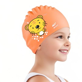 Kids Swim Cap Cute Animal Print Swimming Cap Suitable for Boys and Girls Aged 3-16 Years Old(Tigers Print Pattern)