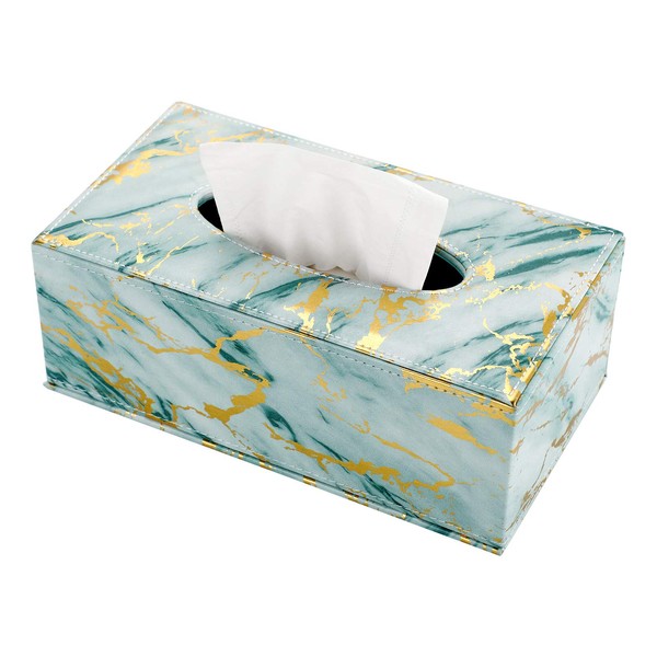 BSTKEY PU Leather Rectangular Tissue Paper Holder Box, Green Marble