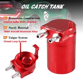 RULLINE Oil Catch Can Reservoir Tank 400ml Baffled Oil Catch Tank Aluminum Universal Red