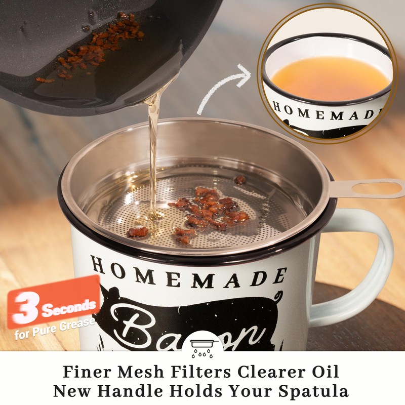 Ayerphalo Bacon Grease Container with Strainer - With Food-Grade Silicone
