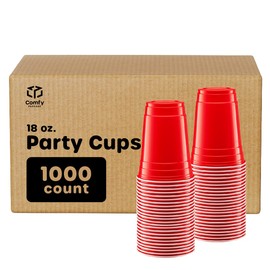 Comfy Package [Case of 1,000 18 oz. Disposable Plastic Red Cups, Party Drinking Cups for Events and Everyday Use