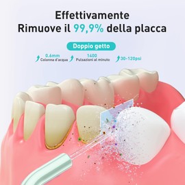 COSLUS Munddusche Kabellos Tragbar Elektrische Zahnreiniger, 300ML Wassertank Wiederaufladbar Zahndusche IPX7 Wasserdicht Doppelt Wasser Zähne Flosser Munddusche für Reinigung auf Reisen Grüner