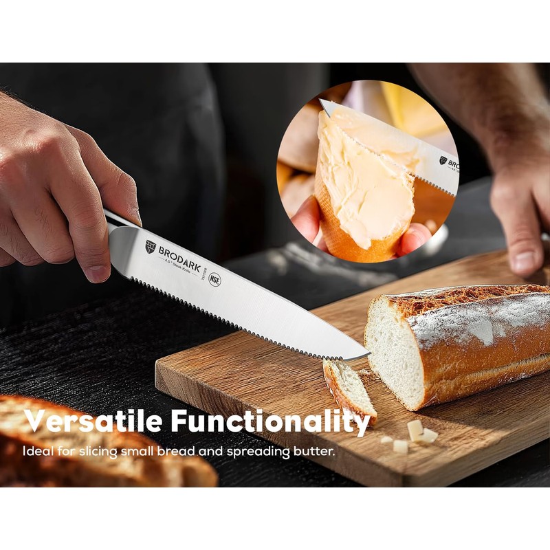 BRODARK Steak Knives Set of 8: 4.5 Inch Serrated Dinner