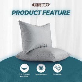 Micropuff Grey Queen Size Pillow Protectors with Zipper - 2 Pack - Soft and Breatheable Hypoallergenic Pillow Cover. Pillowcase Protects Against Stains, Spills, and Perspiration.