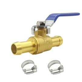 BesNPT Brass Shut Off Valve 1" Hose Barb Ball Valve with Clamps for Water Fuel Air