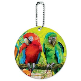 Colorful Tropical Rainforest Parrots Round Luggage ID Tag Card Suitcase Carry-On