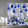 Merry Christmas Shower Curtain Blue Christmas Balls Gift Box Winter