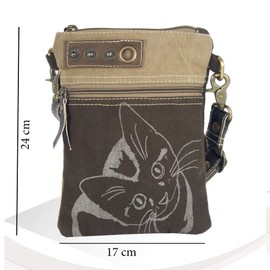 Sunsa Women's Small Bag with Cat Motif. Vintage Style Canvas & Leather Shoulder Bag Sustainable Products. Shoulder Bag for Cat Lovers. Crossover Bag as Gift Ideas for Women, brown, Retro