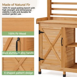 Topeakmart Outdoor Potting Bench, Large Horticulture Work Table Workstation with Storage Cabinet Shelf & Planting Working Console for Garden, Patio, Lawn, Gray