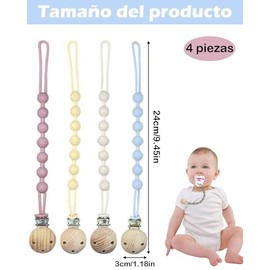 4 Porta Chupones para Bebe, Sujetador de Chupon para Bebe, Clip para Chupon de Bebe, Diseño Seguro y Colorido, Ideal para Uso Diario, Limón Amarillo, Rosa Pálido, Azul Cielo y Blanco Crema