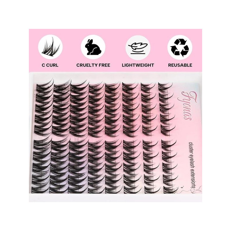 Fyonas 속눈썹 클러스터 스파이크 연장 80Pcs C 컬 개별 볼륨