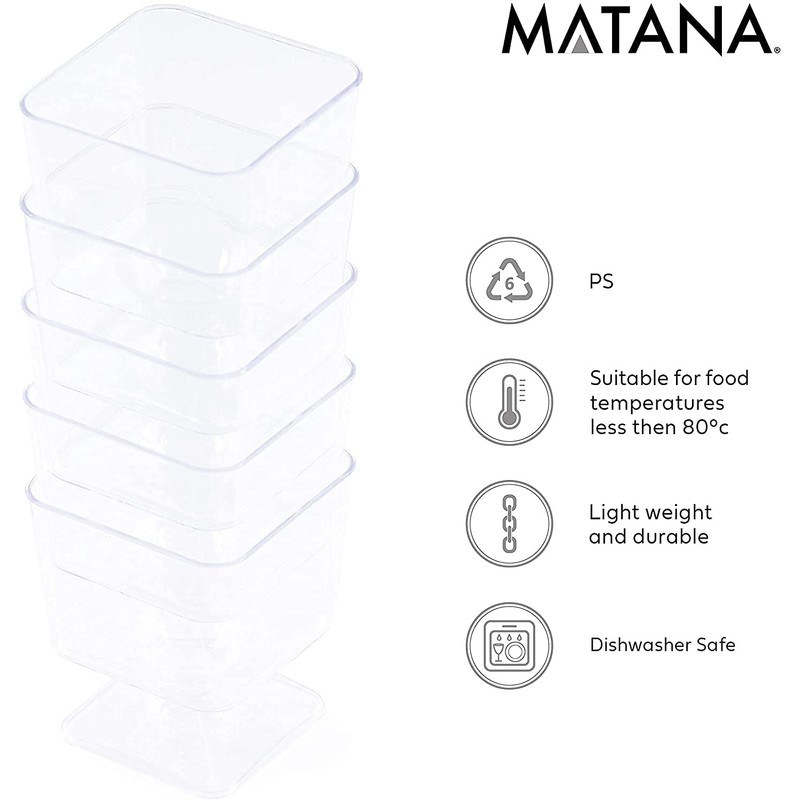 MATANA - 100 Small Plastic Dessert Cups 60ml, Square Clear