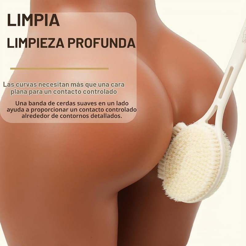 Cepillo para Espalda 3 Caras, Mango Largo para Ducha (Caqui)