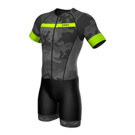 Sparx Mens Elite Aerosuit Triathlon Suit Mens Short Sleeve Tri Suit Skinsuit (Black Stripes, Medium)