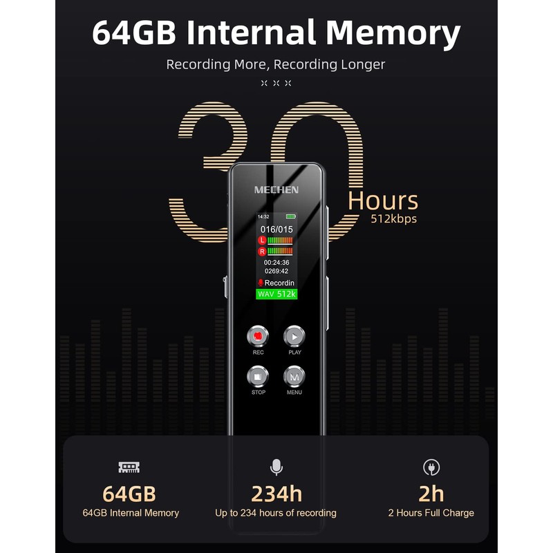 64GB Digital Voice Recorder - MECHEN Voice Activated Recorder with