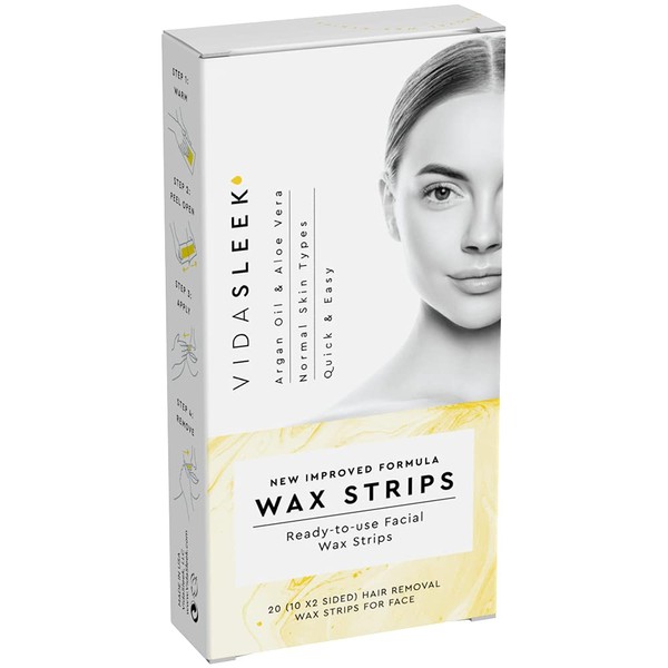 VidaSleek Hair Removal Wax Strips for Face: Argan Oil + Aloe Vera: 20 Count