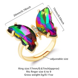 BONJOULRY Crystal Butterfly Ring Animal Butterflies Birthstone Pendant Crystal Wedding Birthday Gift Jewelry 3 Color Chois Adjustable Send Velvet Bag(Rainbow)