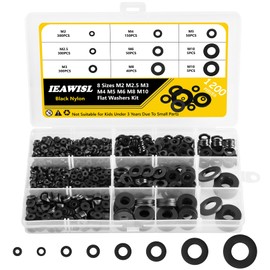 1200Pcs Nylon Flat Washers for Screws Bolts, Black Plastic Washers, 9 Sizes Plastic Washers, Assorted Washers Kit (M2 M2.5 M3 M4 M5 M6 M8 M10) for Household & Commercial