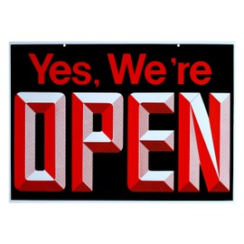Open - Closed Big Double Sided Reversible Sign Hanging Display 19 x 13 Business Store Shop Door Window Sign Yes, we are Open- Closed Please come Again Durable Plastic