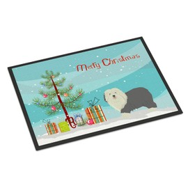 Caroline's Treasures CK3552JMAT Old English Sheepdog Christmas Tree Doormat 24x36 Front Door Mat Indoor Outdoor Rugs for Entryway, Non Slip Washable Low Pile, 24H X 36W