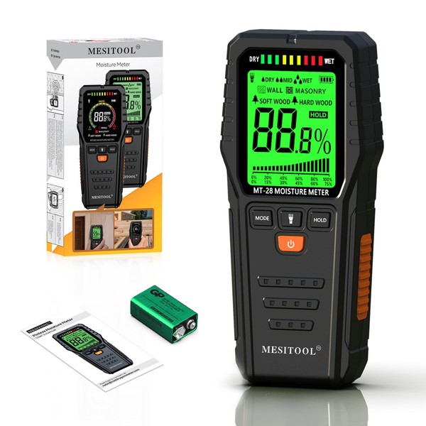MEISITOOL Wood Moisture Meter with Backlight LCD Display Water Leak