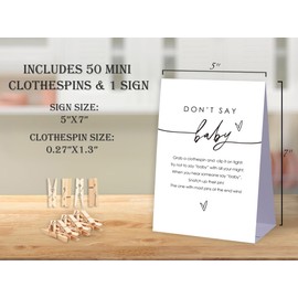 Don't Say Baby Baby Shower Game,Baby in Bloom Baby Shower Decorations,Mini Clothespins for Baby Shower,Neutral Baby Shower Decorations,Little Cutie Baby Shower,1 Sign & 50 Mini Clothespins Set-D10