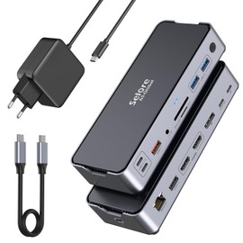 USB C Docking Station with 65W Power Supply Dual Monitor Laptop Docking Station Triple Display with Dual HDMI DisplayPort Dock USB C 10Gbps USB 3.1 A/C, RJ45 Ethernet, 100W PD, SD/TF, Audio