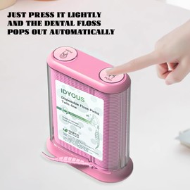 IDYOUS Mint Toothpicks and Automatic Pop-Up Floss Dispenser, Portable Floss Box with 100 Double Line Floss Sticks, Suitable Home Use or Travel Floss Picks(Pink)