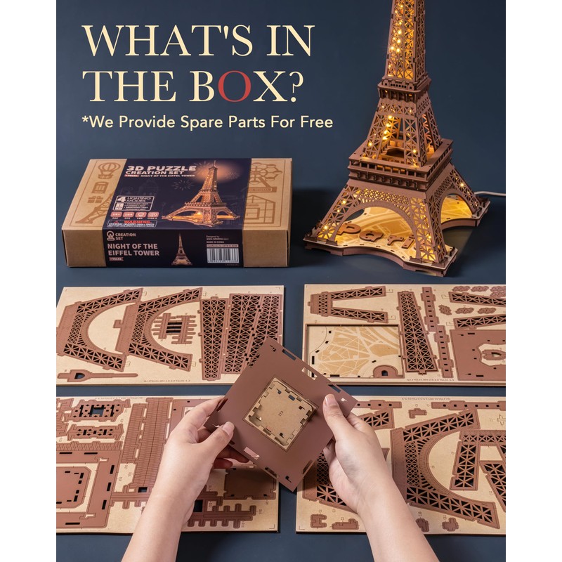 Rowood Eiffel Tower,3D Puzzle Model Kits for Adults,DIY 3D Wooden