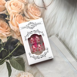 Valentines Press on Nails Almond Fake Nails Red French Tip Glue on Nails with Lips Hearts Design Full Cover Short Almond Acrylic Nails Glossy Red Nail Tips Valentine False Nails for Women