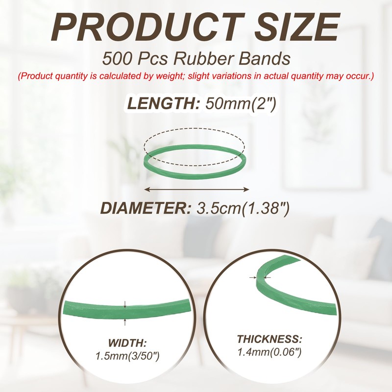 PATIKIL 500 Pack 2" x 3/50" Green Small Assorted Rubber