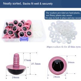 BESTCYC 30Pcs 24mm Large Peach Pink Plastic Safety Eyes Craft Eyes with Washers for Plush Animal, Doll, Puppet