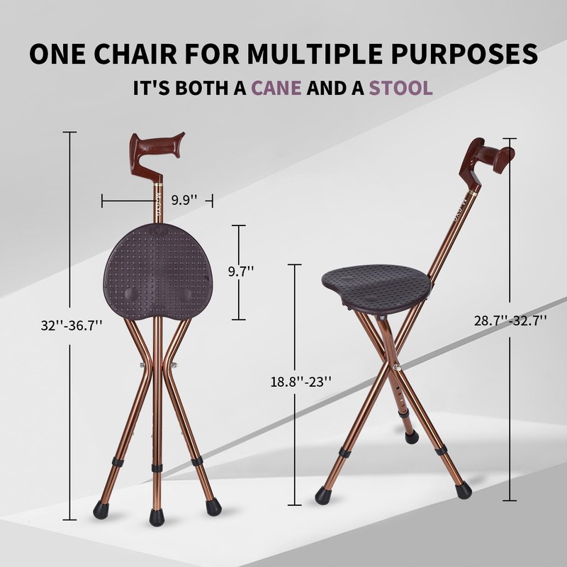 Walking Cane with Folding Seat 400 lbs Capacity Adjustable Canes