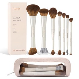 MAANGE 7PCS Brochas para Maquillaje de Doble Punta Profesional Premium, Juego de Brochas de Maquillaje con Bolsa de Cosméticos y Caja de Regalo para P